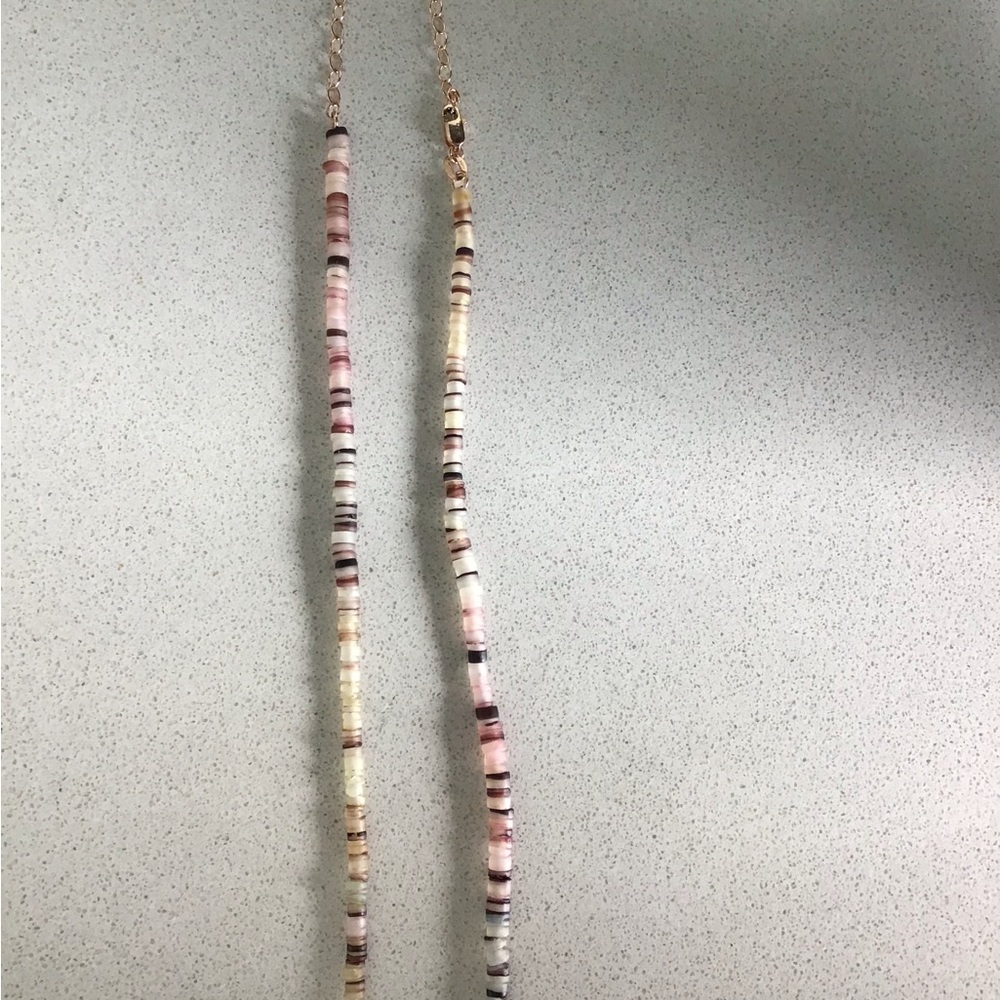 Sydney Evan 14k rose gold bead diamond center heishi multicolor necklace 15”
